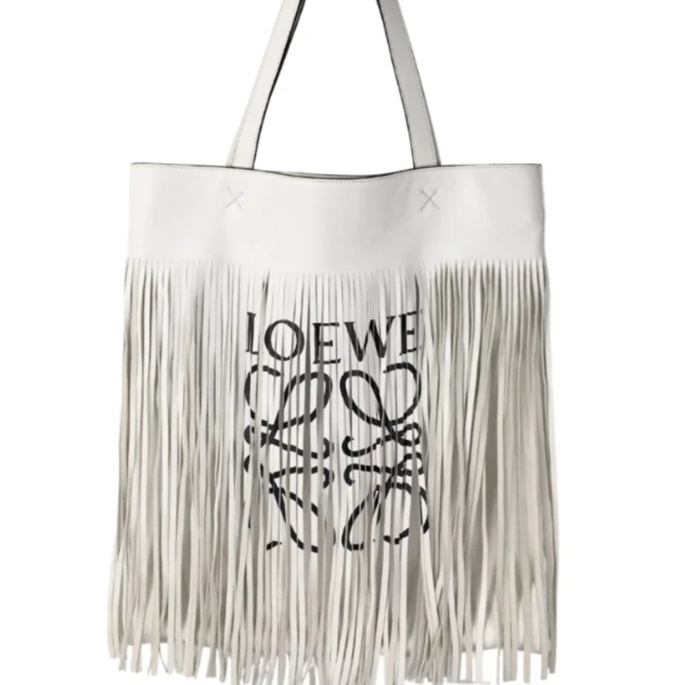 Loewe Fringe Leather Tote White Bag Gem